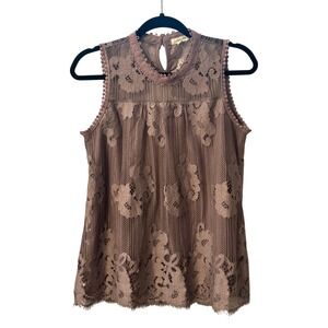 Paper + Tee Mauve Lace Mock Neck Sleeveless Top Women Size M